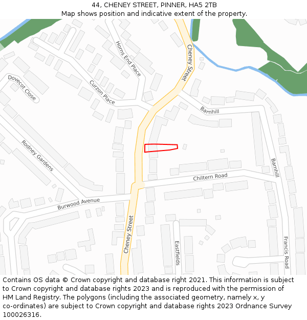 44, CHENEY STREET, PINNER, HA5 2TB: Location map and indicative extent of plot