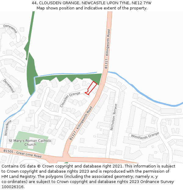 44, CLOUSDEN GRANGE, NEWCASTLE UPON TYNE, NE12 7YW: Location map and indicative extent of plot