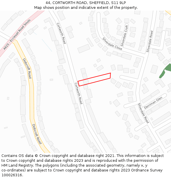 44, CORTWORTH ROAD, SHEFFIELD, S11 9LP: Location map and indicative extent of plot