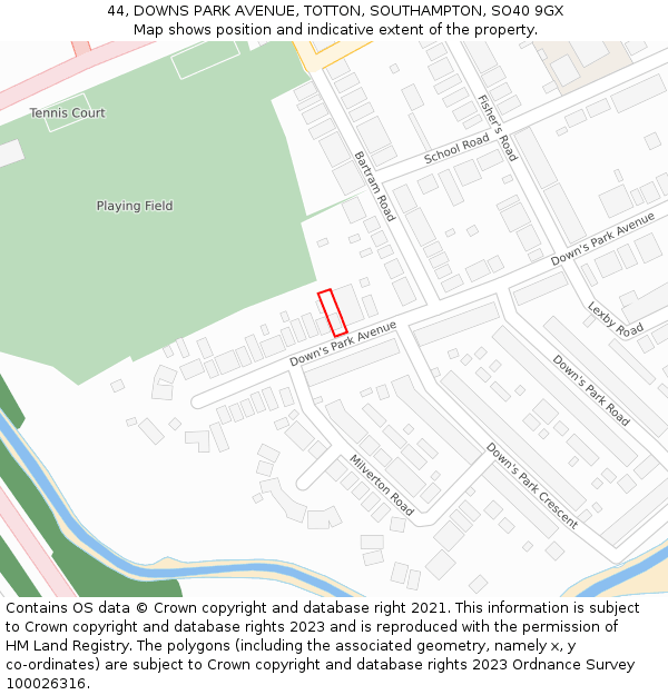 44, DOWNS PARK AVENUE, TOTTON, SOUTHAMPTON, SO40 9GX: Location map and indicative extent of plot