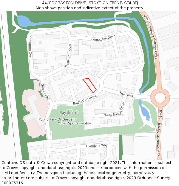 44, EDGBASTON DRIVE, STOKE-ON-TRENT, ST4 8FJ: Location map and indicative extent of plot