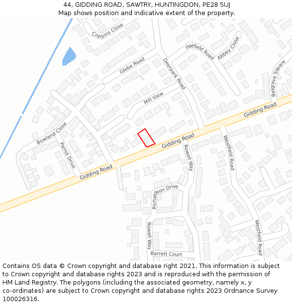 44, GIDDING ROAD, SAWTRY, HUNTINGDON, PE28 5UJ: Location map and indicative extent of plot