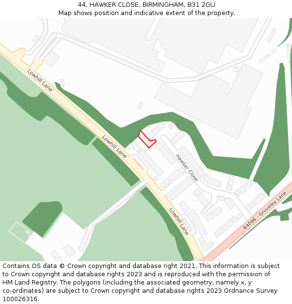 44, HAWKER CLOSE, BIRMINGHAM, B31 2GU: Location map and indicative extent of plot