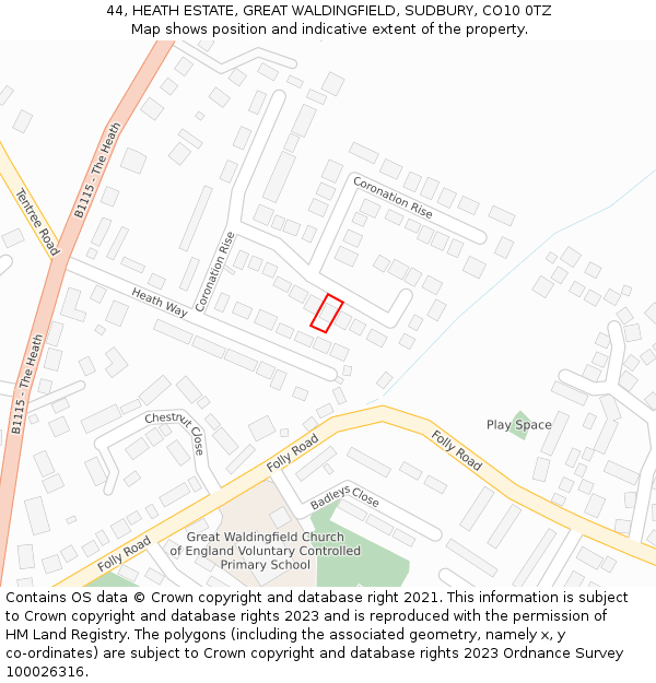 44, HEATH ESTATE, GREAT WALDINGFIELD, SUDBURY, CO10 0TZ: Location map and indicative extent of plot