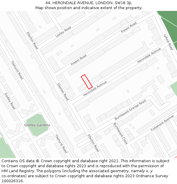 44, HERONDALE AVENUE, LONDON, SW18 3JL: Location map and indicative extent of plot