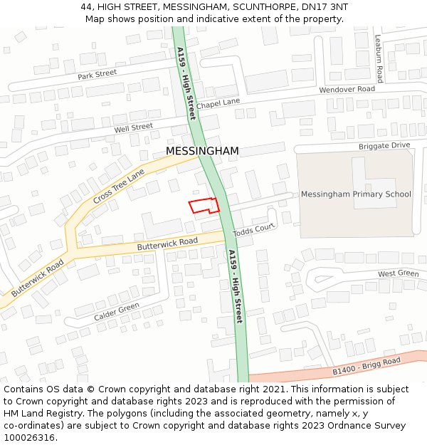 44, HIGH STREET, MESSINGHAM, SCUNTHORPE, DN17 3NT: Location map and indicative extent of plot