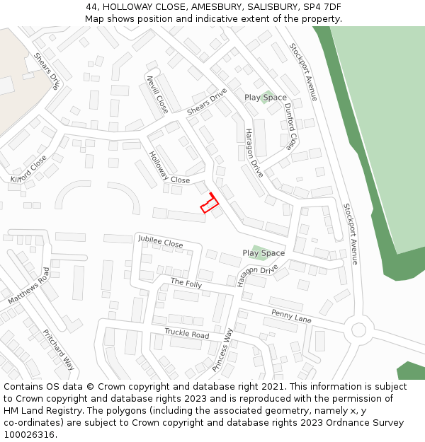 44, HOLLOWAY CLOSE, AMESBURY, SALISBURY, SP4 7DF: Location map and indicative extent of plot