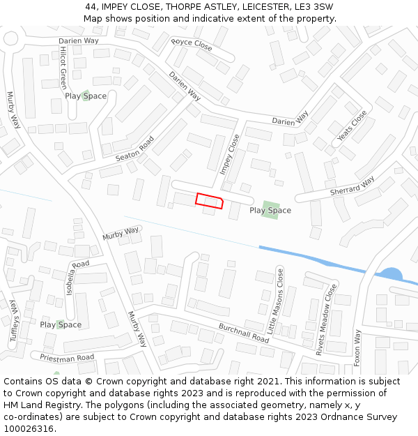 44, IMPEY CLOSE, THORPE ASTLEY, LEICESTER, LE3 3SW: Location map and indicative extent of plot