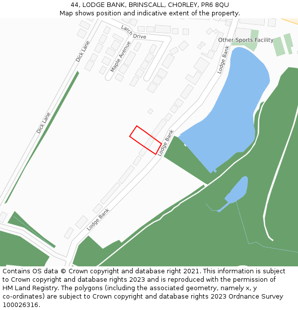 44, LODGE BANK, BRINSCALL, CHORLEY, PR6 8QU: Location map and indicative extent of plot