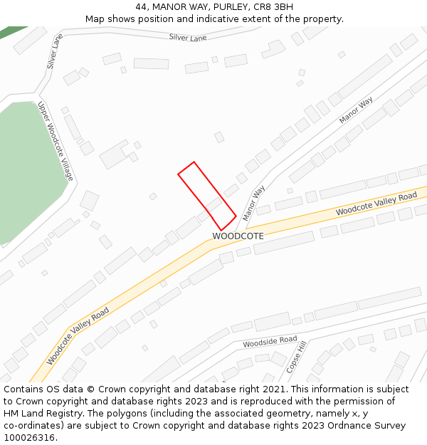 44, MANOR WAY, PURLEY, CR8 3BH: Location map and indicative extent of plot