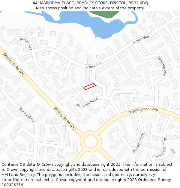 44, MARJORAM PLACE, BRADLEY STOKE, BRISTOL, BS32 0DQ: Location map and indicative extent of plot