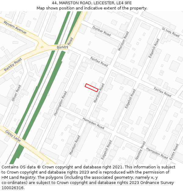 44, MARSTON ROAD, LEICESTER, LE4 9FE: Location map and indicative extent of plot