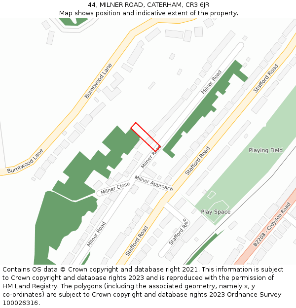 44, MILNER ROAD, CATERHAM, CR3 6JR: Location map and indicative extent of plot