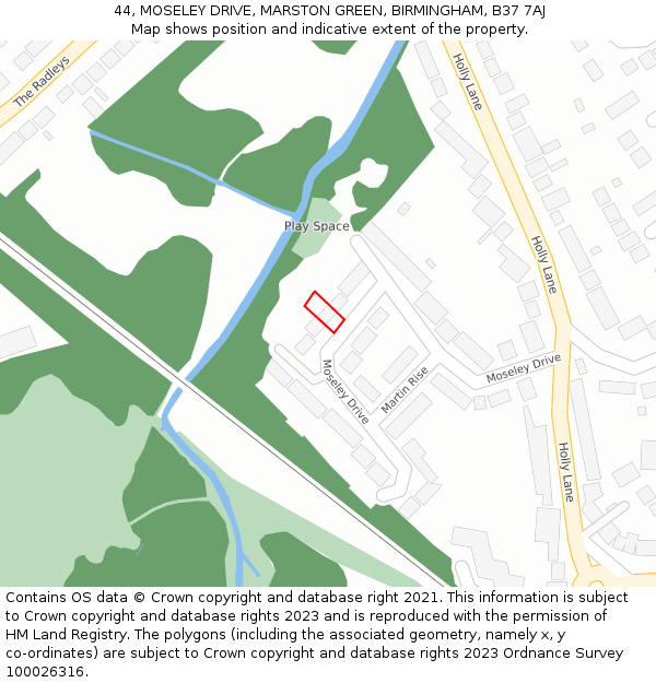 44, MOSELEY DRIVE, MARSTON GREEN, BIRMINGHAM, B37 7AJ: Location map and indicative extent of plot