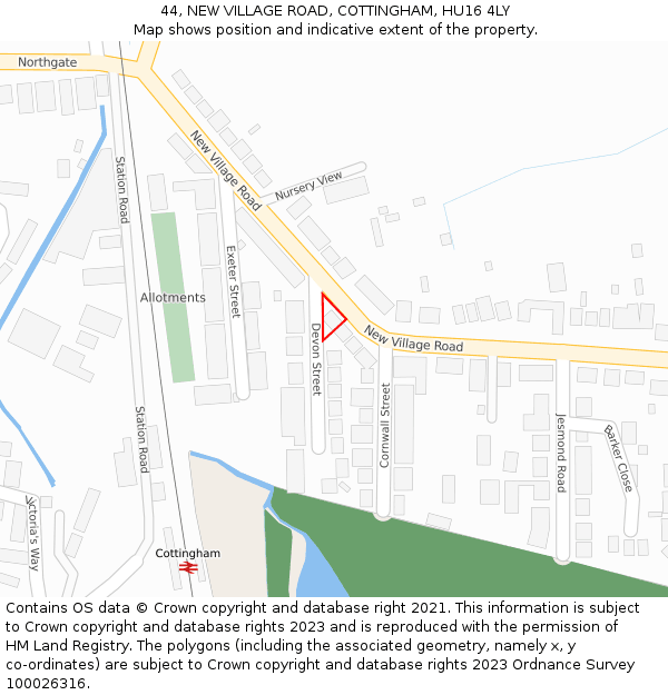 44, NEW VILLAGE ROAD, COTTINGHAM, HU16 4LY: Location map and indicative extent of plot