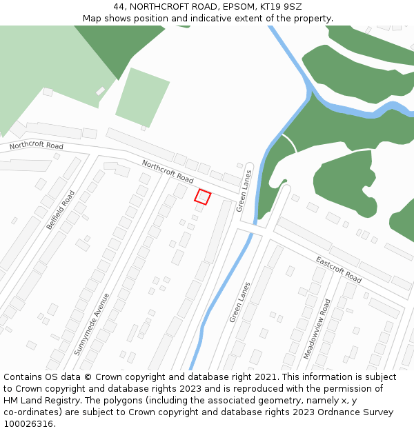 44, NORTHCROFT ROAD, EPSOM, KT19 9SZ: Location map and indicative extent of plot