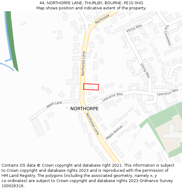 44, NORTHORPE LANE, THURLBY, BOURNE, PE10 0HG: Location map and indicative extent of plot