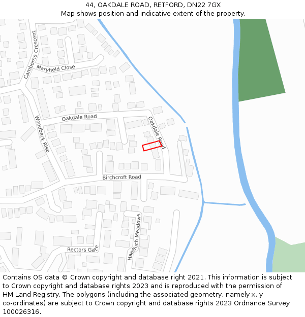 44, OAKDALE ROAD, RETFORD, DN22 7GX: Location map and indicative extent of plot