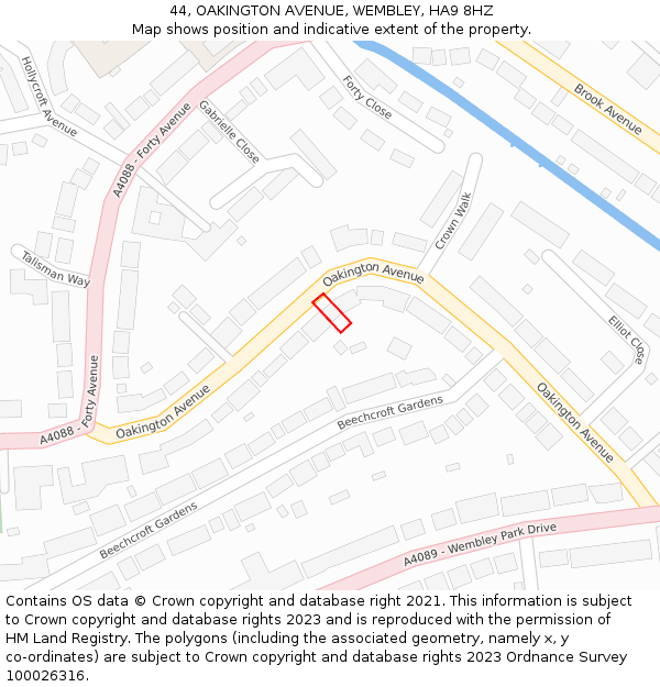 44, OAKINGTON AVENUE, WEMBLEY, HA9 8HZ: Location map and indicative extent of plot