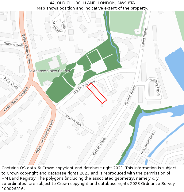 44, OLD CHURCH LANE, LONDON, NW9 8TA: Location map and indicative extent of plot