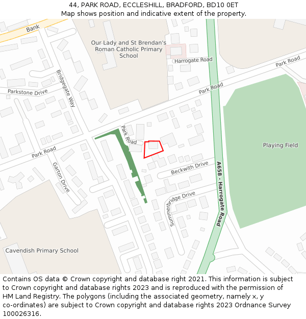 44, PARK ROAD, ECCLESHILL, BRADFORD, BD10 0ET: Location map and indicative extent of plot