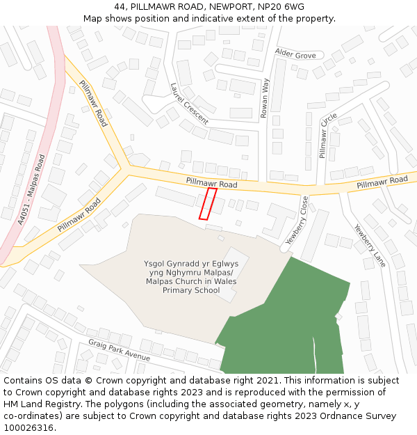 44, PILLMAWR ROAD, NEWPORT, NP20 6WG: Location map and indicative extent of plot