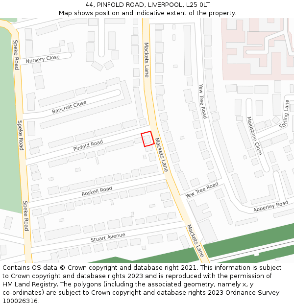 44, PINFOLD ROAD, LIVERPOOL, L25 0LT: Location map and indicative extent of plot