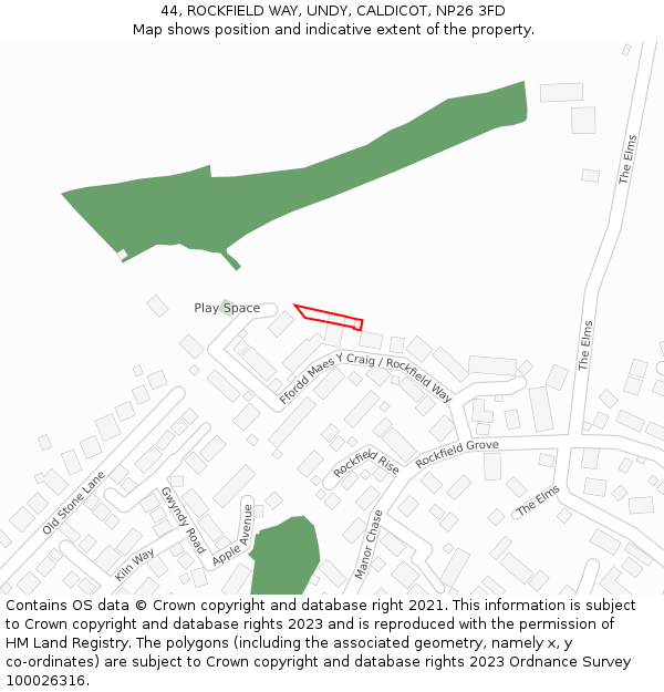 44, ROCKFIELD WAY, UNDY, CALDICOT, NP26 3FD: Location map and indicative extent of plot