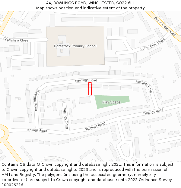 44, ROWLINGS ROAD, WINCHESTER, SO22 6HL: Location map and indicative extent of plot