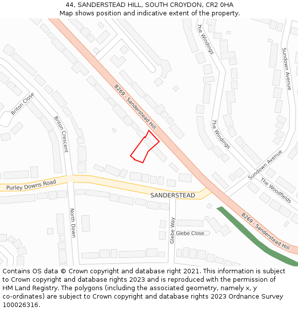 44, SANDERSTEAD HILL, SOUTH CROYDON, CR2 0HA: Location map and indicative extent of plot