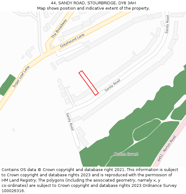 44, SANDY ROAD, STOURBRIDGE, DY8 3AH: Location map and indicative extent of plot