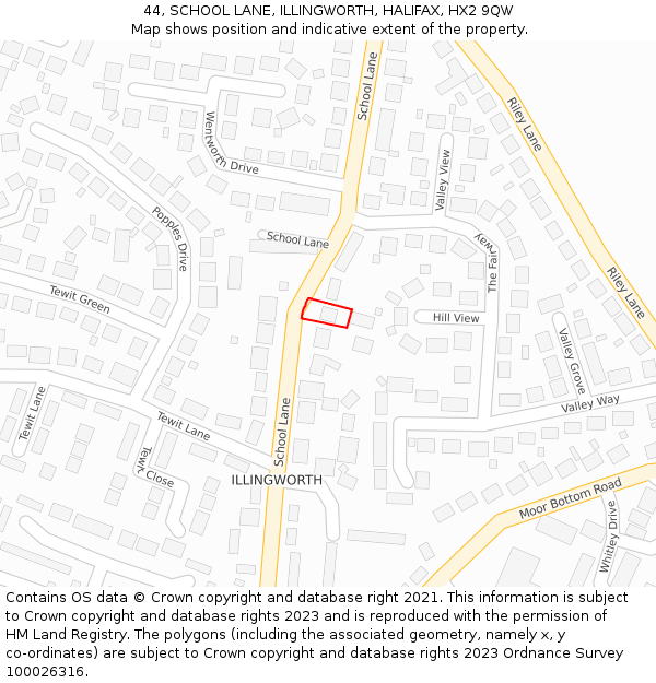 44, SCHOOL LANE, ILLINGWORTH, HALIFAX, HX2 9QW: Location map and indicative extent of plot