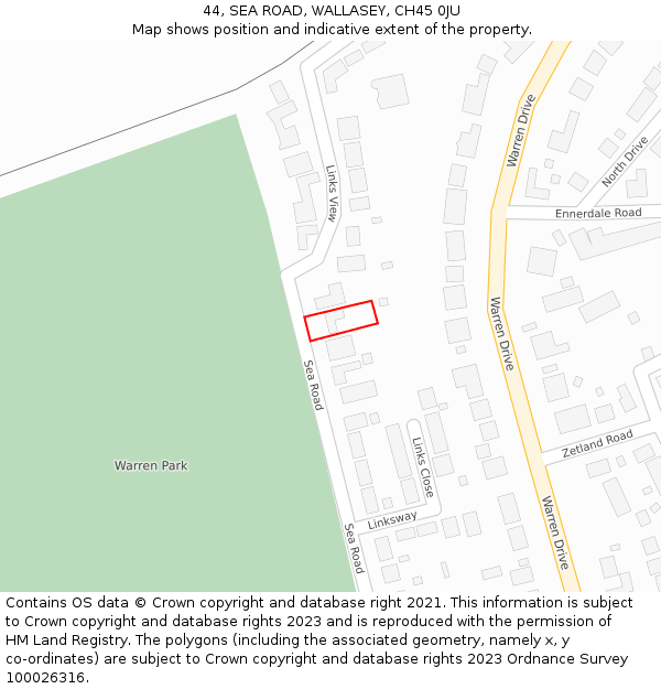 44, SEA ROAD, WALLASEY, CH45 0JU: Location map and indicative extent of plot