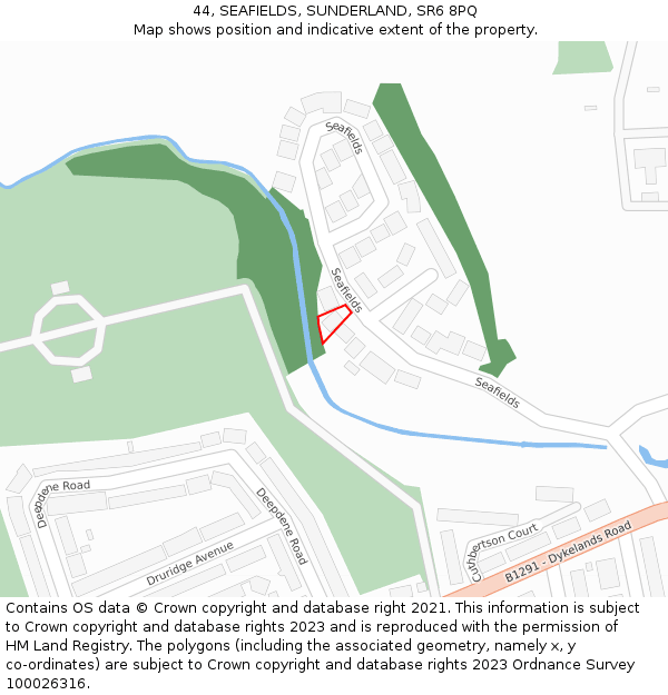 44, SEAFIELDS, SUNDERLAND, SR6 8PQ: Location map and indicative extent of plot