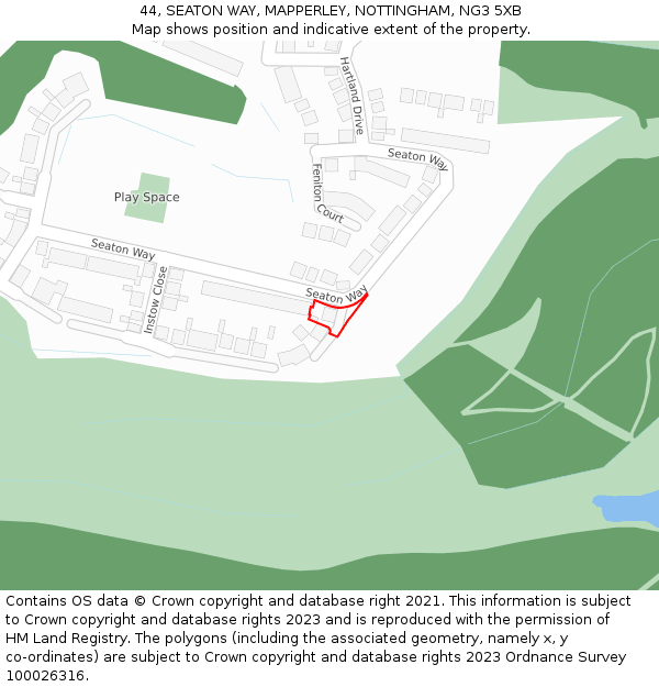 44, SEATON WAY, MAPPERLEY, NOTTINGHAM, NG3 5XB: Location map and indicative extent of plot