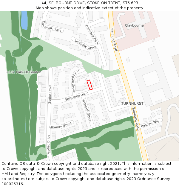 44, SELBOURNE DRIVE, STOKE-ON-TRENT, ST6 6PR: Location map and indicative extent of plot