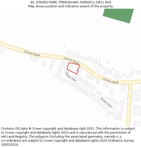 44, STADEN PARK, TRIMINGHAM, NORWICH, NR11 8HX: Location map and indicative extent of plot