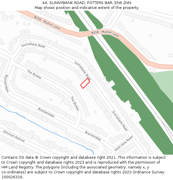 44, SUNNYBANK ROAD, POTTERS BAR, EN6 2NN: Location map and indicative extent of plot