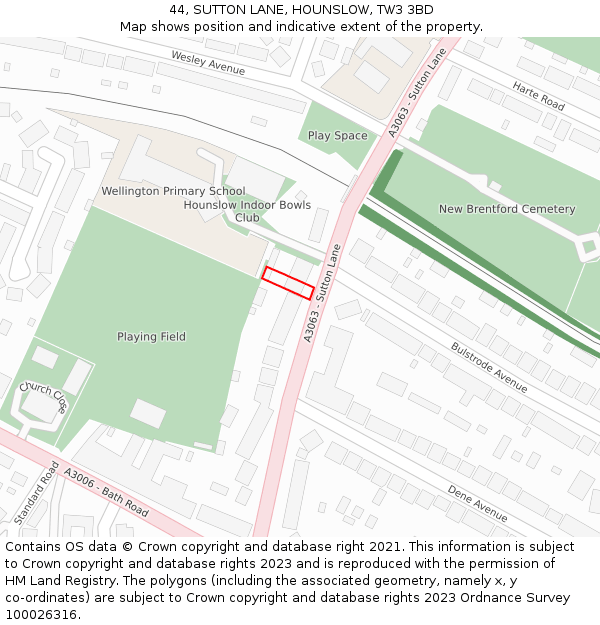 44, SUTTON LANE, HOUNSLOW, TW3 3BD: Location map and indicative extent of plot