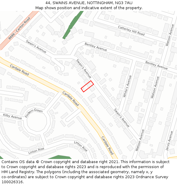 44, SWAINS AVENUE, NOTTINGHAM, NG3 7AU: Location map and indicative extent of plot