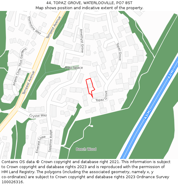 44, TOPAZ GROVE, WATERLOOVILLE, PO7 8ST: Location map and indicative extent of plot