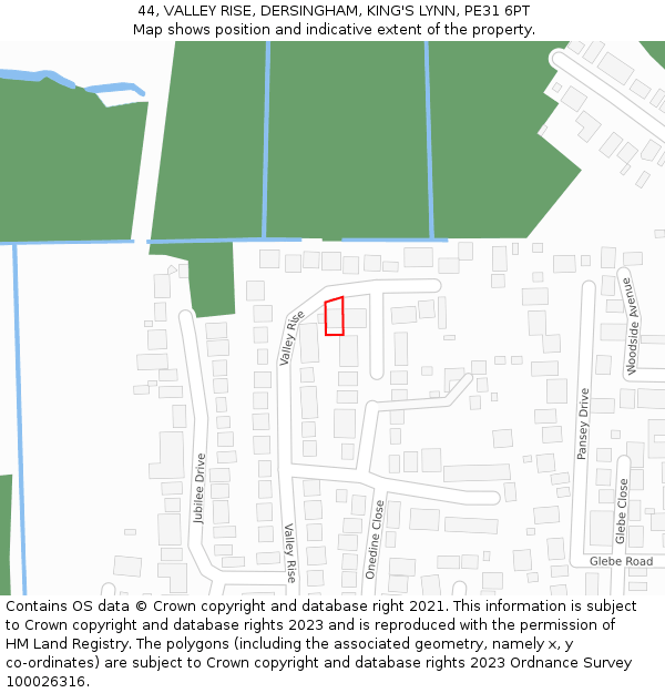 44, VALLEY RISE, DERSINGHAM, KING'S LYNN, PE31 6PT: Location map and indicative extent of plot