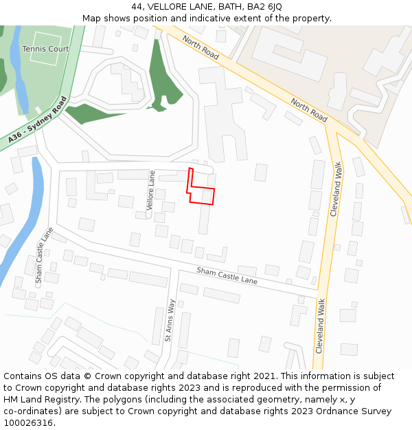 44, VELLORE LANE, BATH, BA2 6JQ: Location map and indicative extent of plot