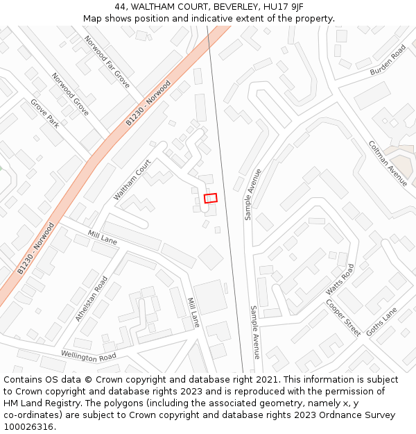 44, WALTHAM COURT, BEVERLEY, HU17 9JF: Location map and indicative extent of plot