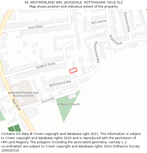 44, WESTMORLAND WAY, JACKSDALE, NOTTINGHAM, NG16 5LZ: Location map and indicative extent of plot