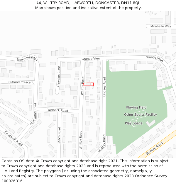 44, WHITBY ROAD, HARWORTH, DONCASTER, DN11 8QL: Location map and indicative extent of plot