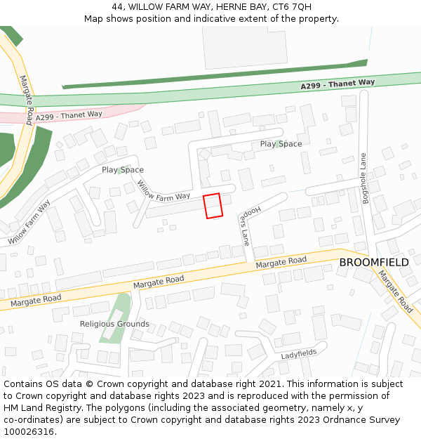 44, WILLOW FARM WAY, HERNE BAY, CT6 7QH: Location map and indicative extent of plot