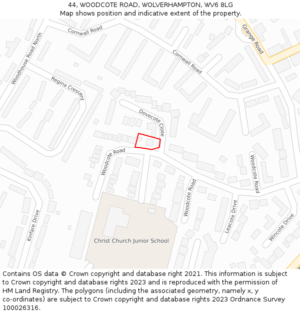 44, WOODCOTE ROAD, WOLVERHAMPTON, WV6 8LG: Location map and indicative extent of plot