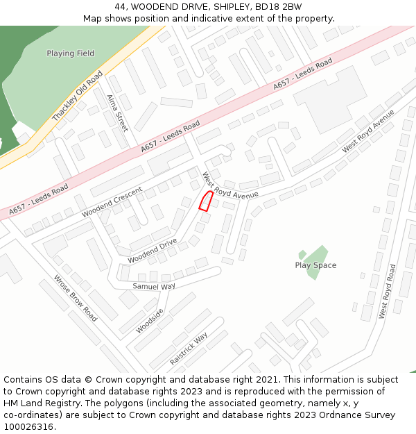 44, WOODEND DRIVE, SHIPLEY, BD18 2BW: Location map and indicative extent of plot