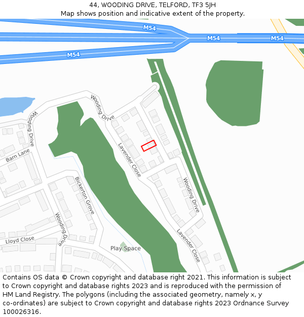 44, WOODING DRIVE, TELFORD, TF3 5JH: Location map and indicative extent of plot